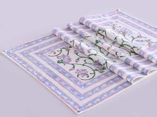Image of Ravaiyaa - Attitude is everything Cotton Hand Block Printed Table Runner Bed Runner Table Decor (White Floral)