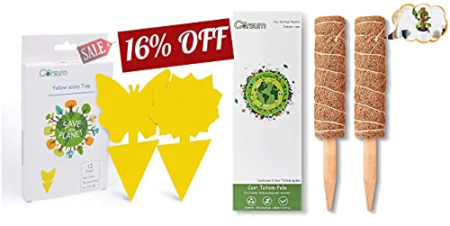 Garsum Yellow Fruit Fly Trpas (18 Pcs) And Coir Totem Pole For Climbing Plants (2 Pack) #TOP29