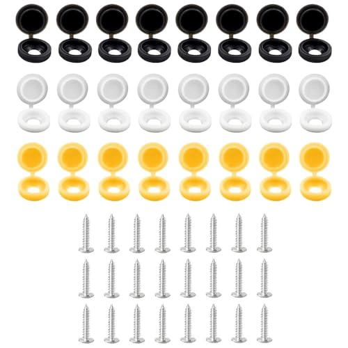 Image of Number Plate Screws | 48pcs | 8x Black Caps | 8x Yellow Caps | 8x White Caps | 24x Screws | Number Plate Accessories