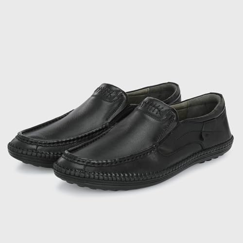 Image of Blue Leather by Centrino Genuine Leather Men's Formal Slip on Loafers |Comfort Trendy Non Lace-Up Design |Flexible Mocassins |Leather with Anti-Skid Sole |Perfect for Walking & Business Work (3942)