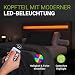 Juskys Polsterbett Paris 90x200 cm mit LED-Beleuchtung, Lattenrost & Kopfteil, Bett mit Gestell aus Holz & Kunstleder Bezug, schwarz
