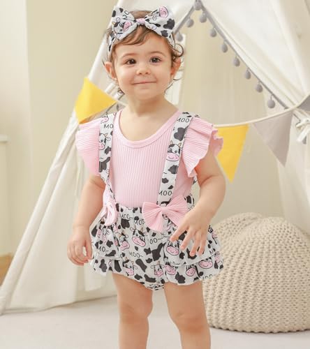UNICOMIDEA Baby Girls Clothes 0-18 Months Bodysuit Ruffle Sleeve Newborn Outfit Romper with Headband2
