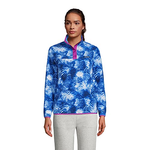 Lands' End Womens Snap Neck Heritage Fleece Pullover Deep Sea Navy Tie Dye Palm Tall Large #TOP19
