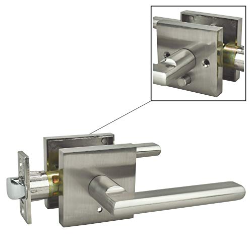 Image of Nuk3y Hulk Series Lever Door Handle Slim Square Modern Contemporary Lever Set (Privacy, Satin Nickel)