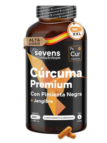 Cúrcuma con Jengibre y Pimienta Negra - 1410 mg por Dosis - 365 Cápsulas | Formato Ahorro XL - Cúrcuma en Cápsulas Veganas - Antiinflamatorio Natural - Apoyo Óseo y Articular - Sevens