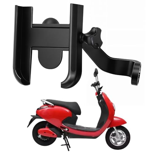 Image of Metal CNC Mobile Holder for Scooter, Scooty & Motorcycle Compatible for Evolet Pony, Mirror Mount, 360 Rotation, Strong Anti-Slip Grip, Wide Adjustable Fit for All Smartphones (Black)