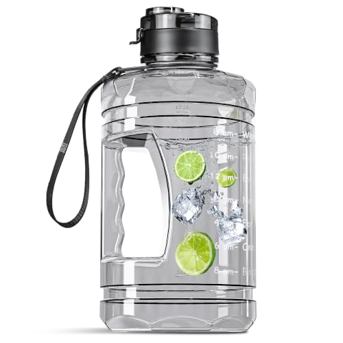 Half Gallon Water Bottle with Motivational Time Marker，74oz Water Jug