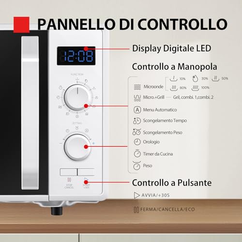 Toshiba MW2-AG23P(WH) 3-in-1 Forno a Microonde con Grill 1050W, e Cottura combinata, 23 L, Piatto Girevole con Memoria di Posizione, Timer, Luci LED Integrate, 900 W, Bianco - Immagine 2