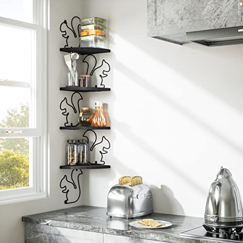 Alsonerbay Black Corner Shelf 4 Tier Shelves For Wall Storage, Easy-To-Assemble Floating Wall Mount Shelves For Bedrooms And Living Rooms (Squirrel Shaped) #TOP3