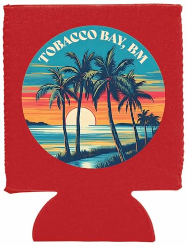 Tobacco Bay Bermuda Beach Palm Souvenir Neoprene Can Hugger Red