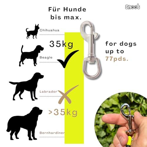 5m Schleppleine Hunde, Wasserfeste Hundeleine Rundleine mit Handschlaufe, Robuste Freilauf-Trainingsleine Neon-Gelb, bis 35kg