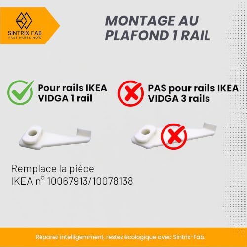 Sintrix Fab Lot de 4 glissières de rechange pour rail de rideau (1 voie) - Compatible avec IKEA VIDGA - Remplace les références IKEA 10067913/10078138 - Design stable pour rideaux de plafond – vue 3