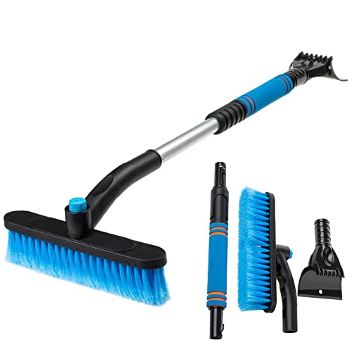 CGACOL Snow Brush Ice Scraper Car Windshield Ice Snow Removal Extendable Snow Mover Scraper with Brush for Car SUV Truck Windshield Windows 32” Blue