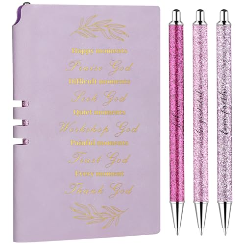 4 Pcs Christian Gifts for Women Christian Leather Notebook Bible Verse Ballpoint Pen Sunday School Journal Religious Catholic Inspirational Appreciation Gifts for Church Pastor Birthday Christmas