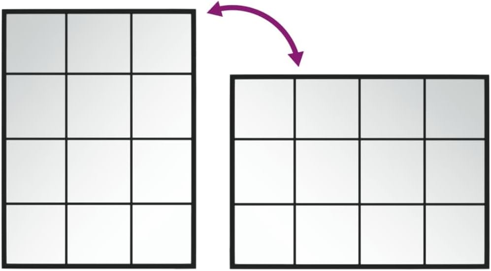 vidaXL Wall-Mounted Mirror 31.5"x23.6"- Classic Black Metal Frame Design, Intricate Glass Home Decor, Easy to Install, with Four Mounting Hooks