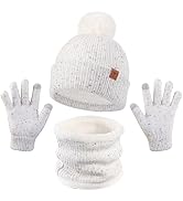 OZERO Warm Wintermütze und Handschuhe Schal Set, Beanie Mütze Winterhandschuhe Fleecefutter Junge...
