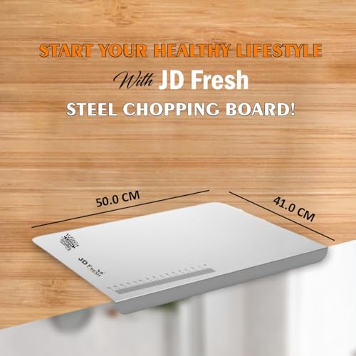 Image of JD FRESH Extra Large 304 Stainless Steel Chopping Board /Cutting Board /Non Slip /Chopping Board for Kitchen /Vegetable Cutting Board /Kitchen Cutting Boards /Vegetable Cutter Steel (50 x 41 cm)