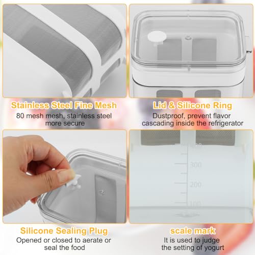Greek Yogurt Strainer-1100ML (1.16 Quarts) Yoghurt Maker Strainer With Fine Mesh,Lid & Scale Mark,Greek Yogurt Maker,for Whey Separation,Fits Nut Milk,Juice,Tofu,Cheese - Thumbnail 3