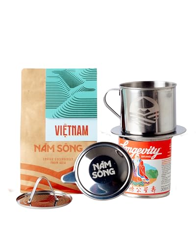 Nam Song Vietnamese Coffee Maker Set 8oz Stainless Steel Phin Coffee Filter with 220g Ground Vietnam Roast & Dairy Condensed Milk No Paper Filters Needed