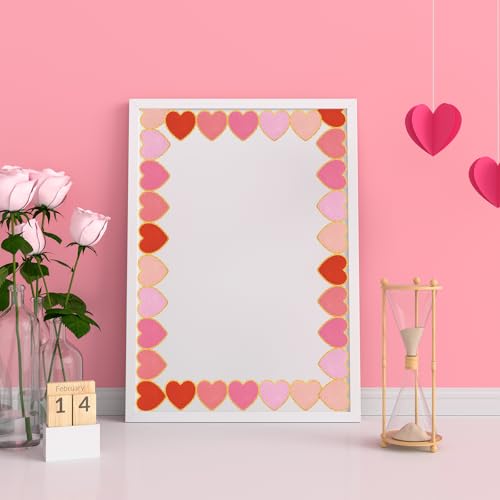 Image of Whaline 32.8 Ft Valentine's Day Bulletin Board Borders Red Pink Heart Shaped Die-Cut Border Trim with Gold Edge for Valentine's Day Anniversary Chalkboard Decoration