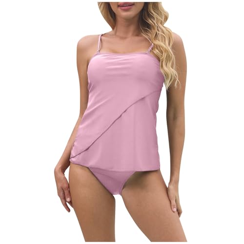 Tankini femme push-up haut maillot de bain deux pièces à volants couleur unie tendance