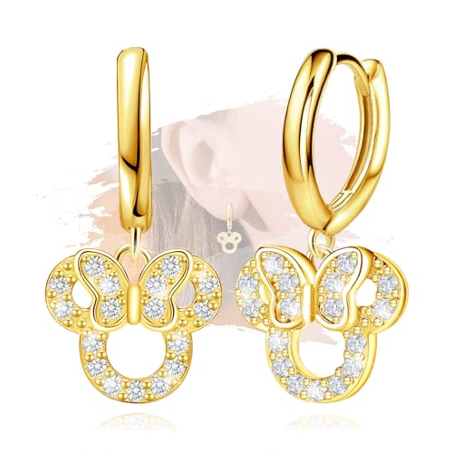 Sterling Silver Mouse Earrings, Sparkling Cubic Zirconia Bow Mouse Hoop Earrings, Hypoallergenic Cute Jewelry Gifts for Women Daughter Granddaughter Niece