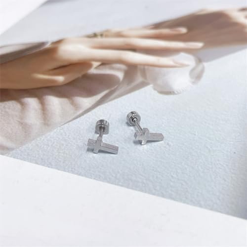 18G Cross Screw Flat Back Small Stud Earrings for Women Men Girls Minimalist Surgical Steel Cartilage Tragus Piercing Sleeper Little Studs Hypoallergenic Birthday Gift3
