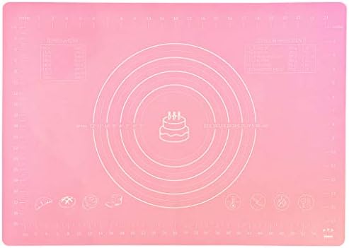 Thick Silicone Baking Mat for Rolling Pastry and Pizza Dough, Pie Crust and Fondant 25” X 18” Temperature and Measurement, BPA Free Non stick, Non Slip and Easy to Clean, Reusable (ExLarge) (Pink)