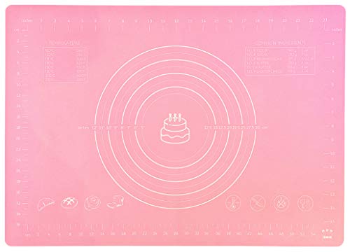 Thick Silicone Baking Mat For Rolling Pastry And Pizza Dough, Pie Crust And Fondant 25” X 18” Temperature And Measurement, Bpa Free Non Stick, Non Slip And Easy To Clean, Reusable (Exlarge) (Pink) #TOP15