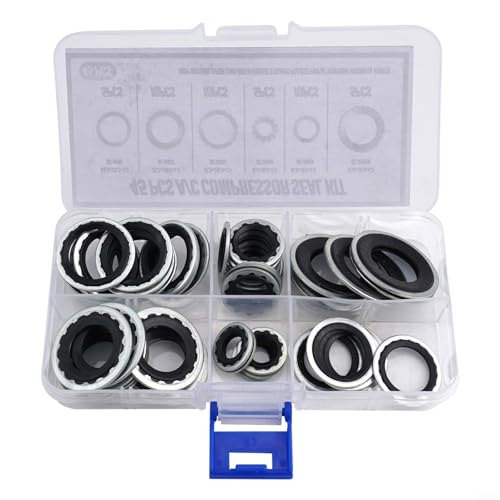 Fauhapyway Kit de reparación de juntas de compresor de CA para automóvil, 45 piezas, juego de arandelas de sellado de aire acondicionado para automóvil con estuche de almacenamiento para mantenimiento