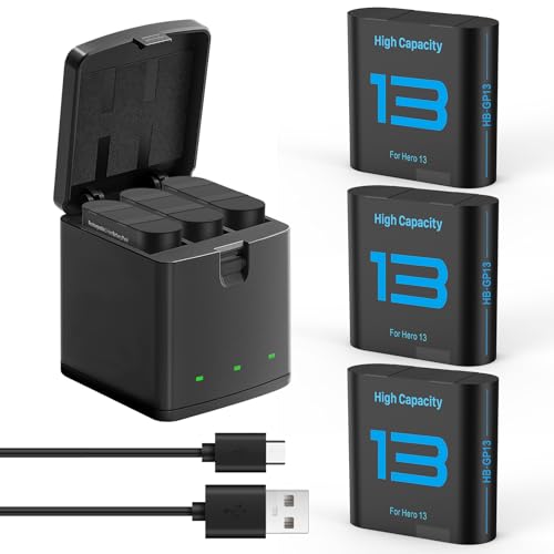 Battery Charger for GoPro Hero 13 3 Pack 2800mAh Replacement Batteries with 3-Channel Type-C Battery Charger Station