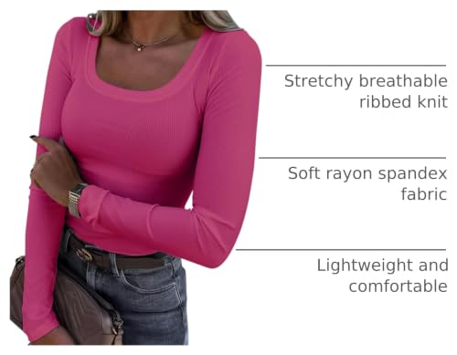 Image of Roselux Womens Long Sleeve Scoop Neck Ribbed Knit Fitted Casual Tops Tee Slim Basic Shirts
