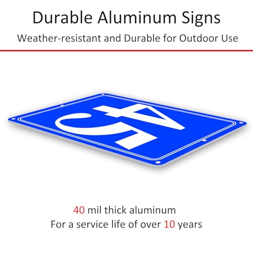 Image of Premium Aluminum Number Signs 45, Metal 12 inch X 8 inch Blue Numbered Signs Outdoor for Parking Lots, Floor, Dock, Court, Aisle, Field, High Visibility, No Fade, Weather-resistant