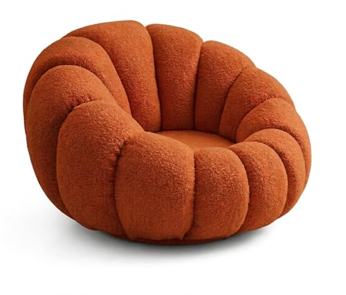 Image of CRAFTCITY Pumpkin Style Wooden Sofa | Contemporary Wool Sofa with Swen Pillow Back for Living Room (Orange, 1 Seater with Ottoman)