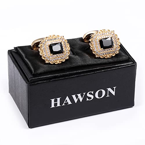 Image of HAWSON Cufflinks for Men, Gold Diamond Crystal Cufflinks for Groom Husband Personalized Gifts, Mens Formal Wedding Business Cufflinks, Luxurious Gorgeous Cuff Links French Shirt Accessories