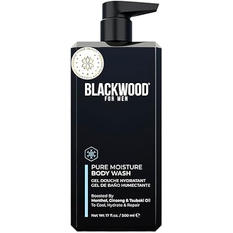 Blackwood For Men Pure Moisture Body Wash - Infused with Ginseng & Menthol - Natural Cleanser for Dry or Sensitive Skin - Ideal for Workout Recovery - Sulfate Free, Dye Free & Vegan (17 oz) Cover
