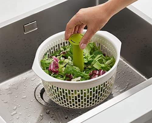 Joseph Joseph Spindola in Sink Salad Spinner, 2-in-1 Colander, Salad Veg Drainer and Dryer  White/Green