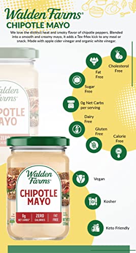 Walden Farms Chipotle Mayo Spread 12 Oz Jar (Pack Of 3) Sweet And Tangy Mayonnaise | 0G Net Carbs Perfect For Paleo And Keto Diets | Kosher Certified | Great For Sandwiches | Burgers | Tacos | Wraps | Fries | Pizza | Wraps And More #TOP5