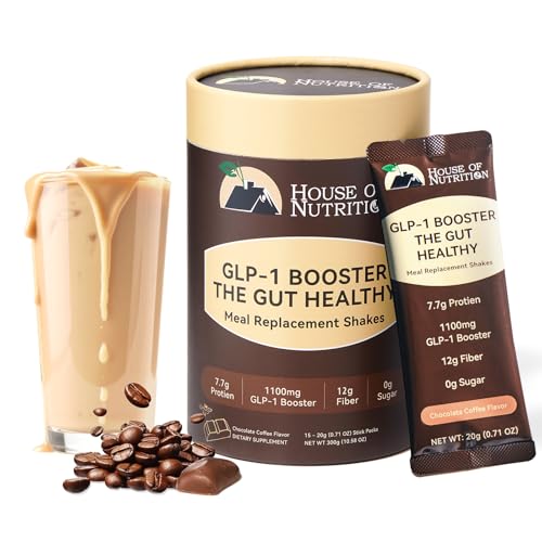 GLP-1 Supplement Shake & Meal Replacement Powder - with 12g Fiber to Promote Fullness, Supports Gut Health, Metabolism & Natural GLP-1 Booster, Sugar Free, Chocolate Coffee Flavor,10.58 OZ