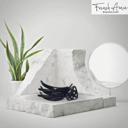 French Amie Handmade 3" Black Cellulose Acetate Side Slide Hair Clip Non Slip Durable Styling Women Hair Accessories Hair Claw For Girls, Made In France #TOP3