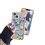 LckCryspho カラフルな油絵フラワーデザインTPUケース for 12 13 14 Pro Max (ブルー) – 耐衝撃ソフトバンパー、正確な切り抜き、カメラ保護リップ、ギフトに適したユニークデザイン