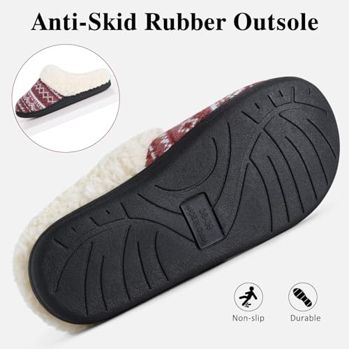 Image of Evshine Warm Knit House Slippers for Women Comfy Wool-Like Lined Chenille Slippers with Memory Foam and Indoor Outdoor Soles