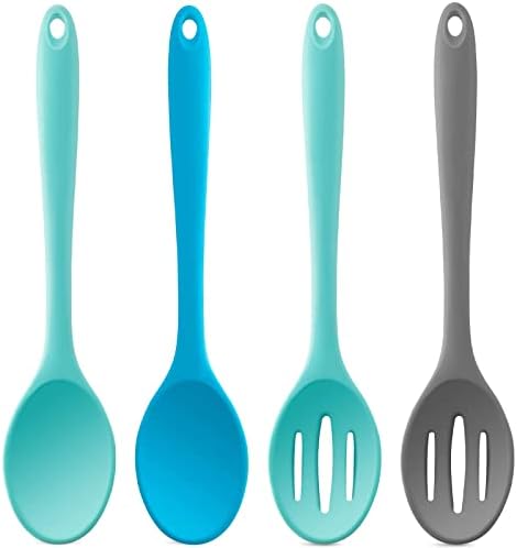 Dandat 4 Pieces Silicone Nonstick Mixing Spoons Heat Resistant Utensil Basting Serving Spoon Cooking Baking for Stirring Kitchen (Novel Style), Medium