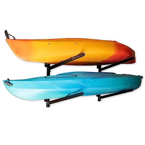 Image of StoreYourBoard G-Kayak Wall Rack - Heavy-Duty Indoor Kayak Rack for 2 Boats, Adjustable Storage Wall Mount Hanger, Space-Saving Indoor Storage for Kayak Wall Mount - Holds 200 lbs - Silver