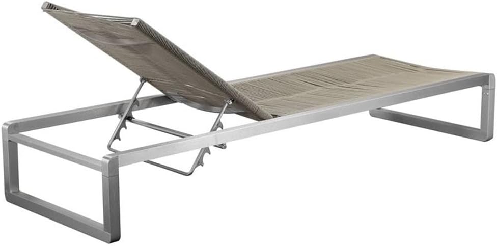 Pemberly Row Adjustable Height Aluminum Patio Lounger, Gray Finish, 76 in x 25 in, Modern Style with 5 Positions and Wheels, Durable Rope, Rust-Resistant for Outdoor Relaxation