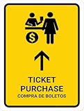 Ticketkauf Mit Dem Gelben Pfeil Nach Oben (Zweisprachig Spanisch) Blechschild Lustige Metallschilder Deko Metallschild Für Wohnzimmer Terrasse Badezimmer 20X30Cm