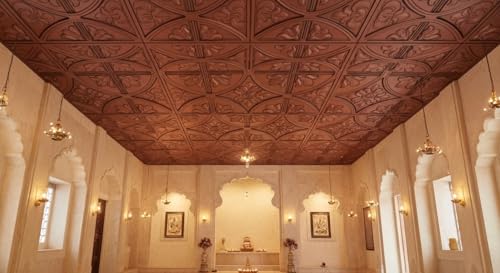 Image of Kayra Decor PVC Ceiling Panel 60x60 cm |Ornamental Floral Panel|Red Copper|25 Tiles Cover 100 Sq Ft| Modern False Ceiling|Royal & Elegant Finish