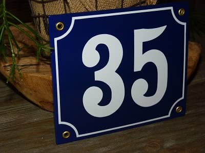 Numéro de maison émail brillant n°35 bleu azur haute résistance 18x15 cm