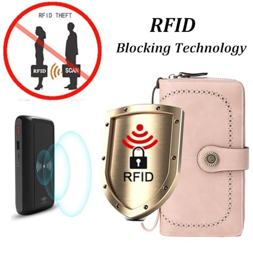 Image of Women's RFID Blocking Wallet Large Zip Around Leather Clutch with Wristlet | Large Capacity, 23 Card Slots, 2 ID Windows, Phone Holder, Soft PU Leather, RFID Secure, Coin Pocket, Checkbook Holder