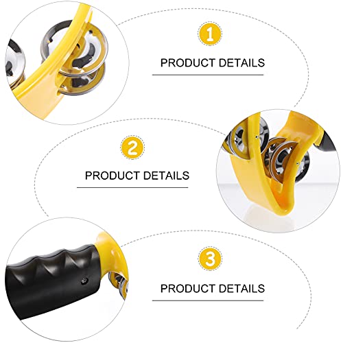 2Pcs Yellow Tambourine For Handle Party Stainless Handbell Percussion Steel Metal Bar Educational Funny Storage Rave Instrument Ring Double Classroom Music Bell Event #TOP3